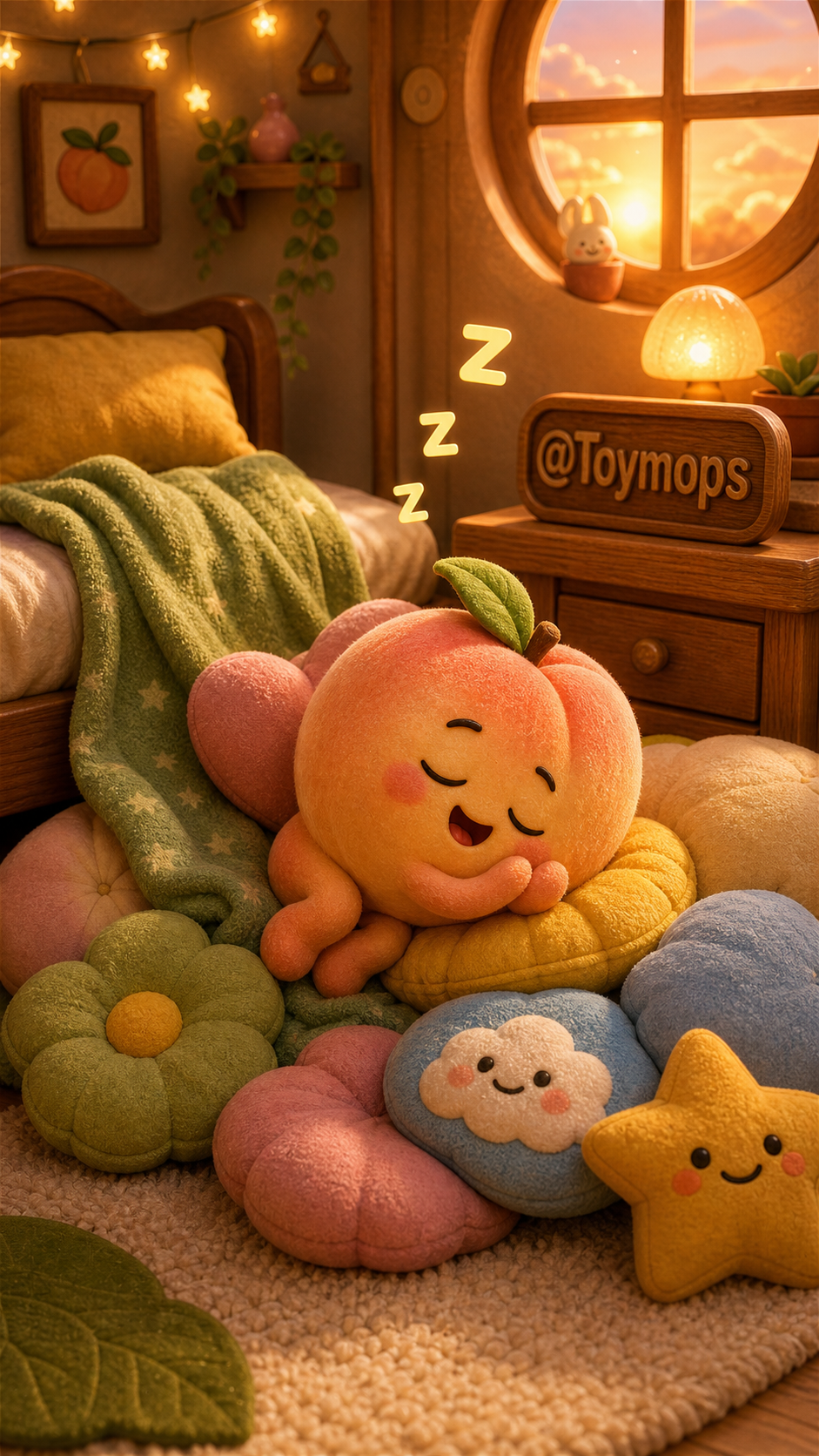 Premium Handmade Art Plushie – Peach Rolling Nap (Limited Pre-Order)
